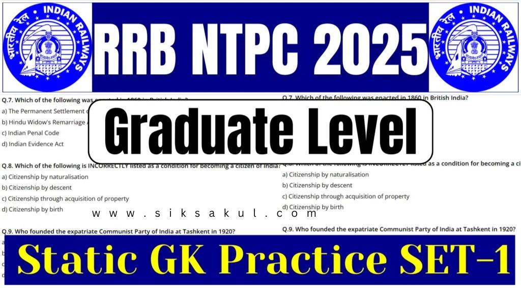 RRB NTPC 2025 Graduate Level CBT Static GK Practice Set-01