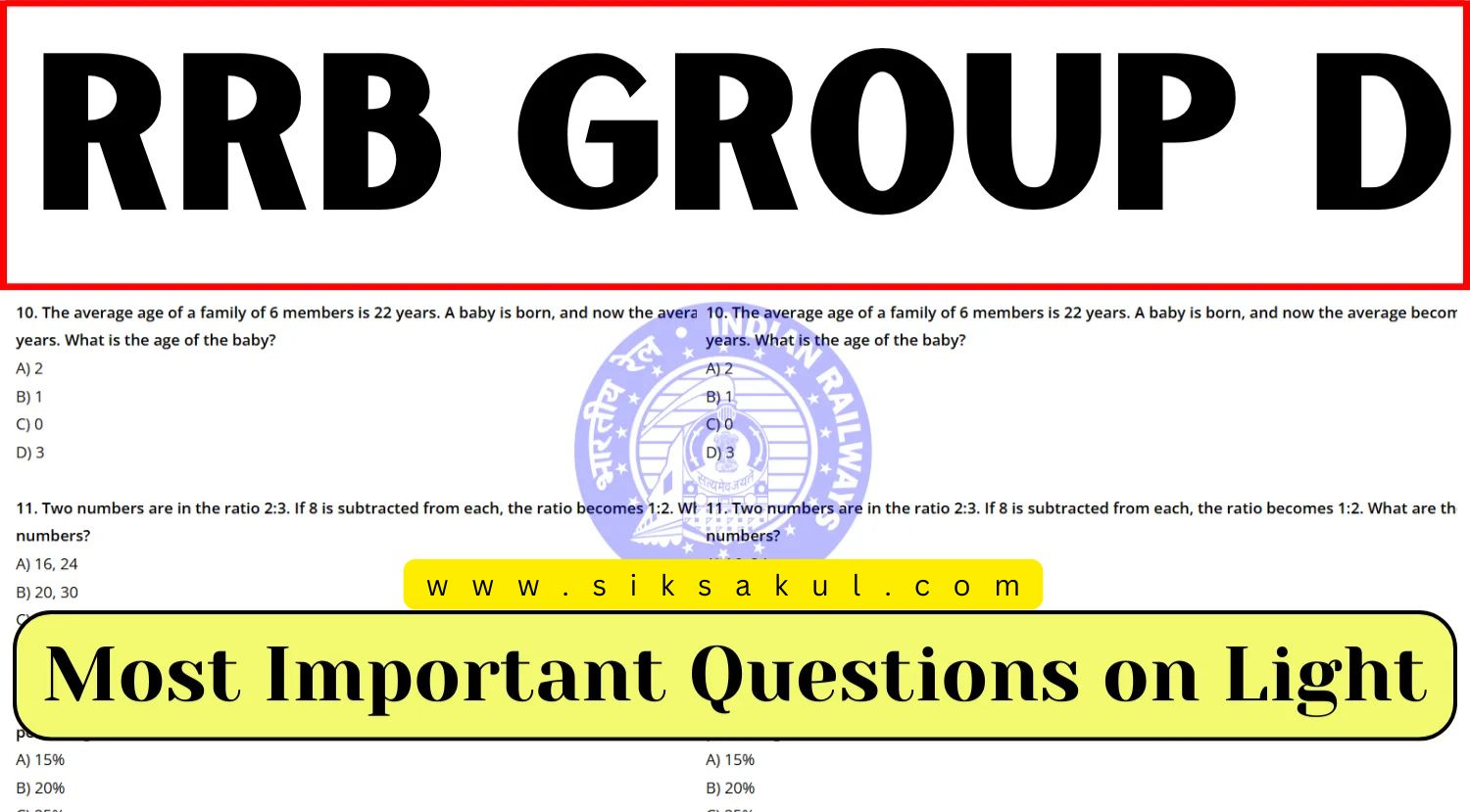Important General Science MCQs on Light for RRB Group D 2025