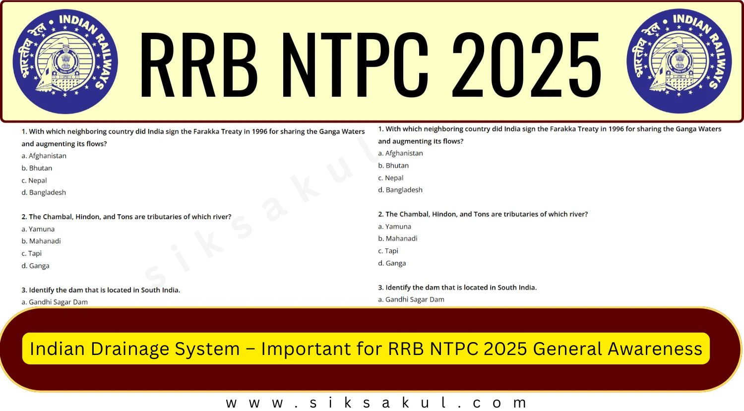 Indian Drainage System – Important for RRB NTPC 2025 General Awareness