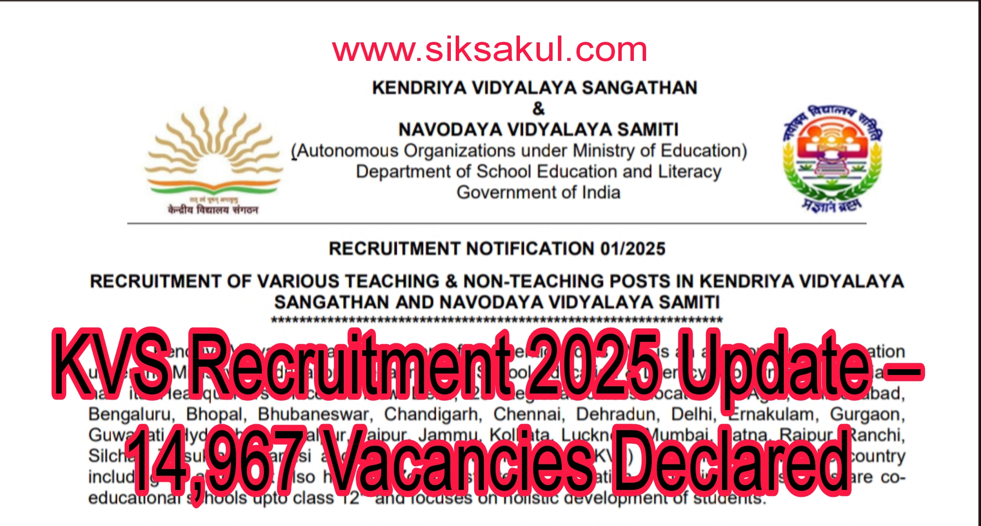 KVS Recruitment 2025 Update – 14,967 Vacancies Declared