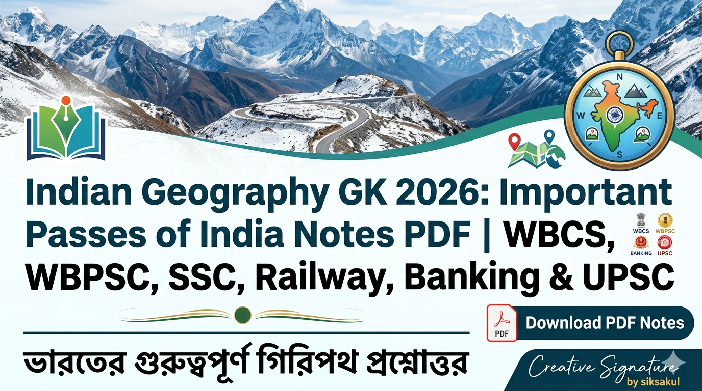 Indian Geography GK 2026: Important Passes of India Notes PDF, siksakul