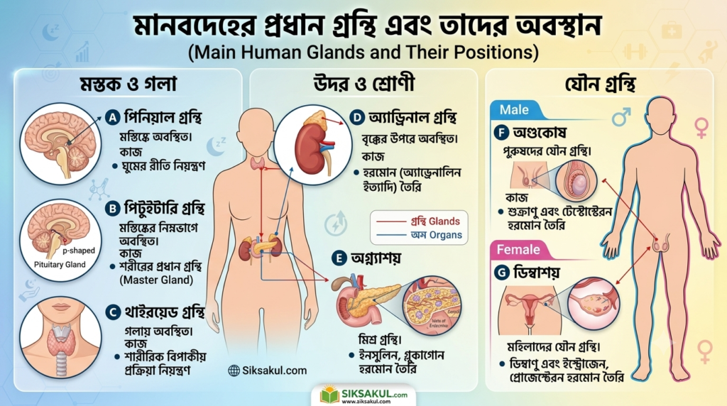 পিটুইটারি গ্রন্থি (Pituitary Gland) — মস্তিষ্কের নিম্নভাগে অবস্থিত