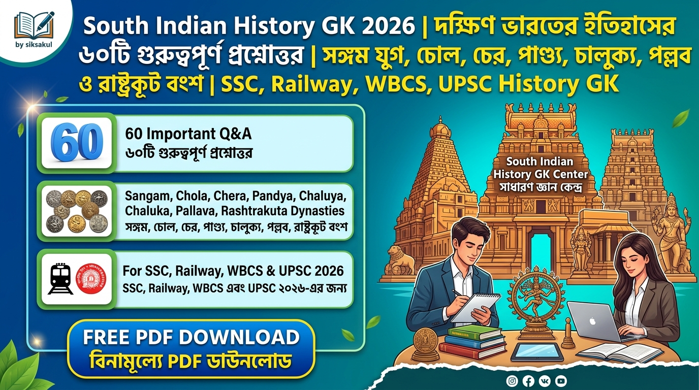 South Indian History GK 2026 l দক্ষিণ ভারতের ইতিহাসের ৬০টি গুরুত্বপূর্ণ প্রশ্নোত্তর