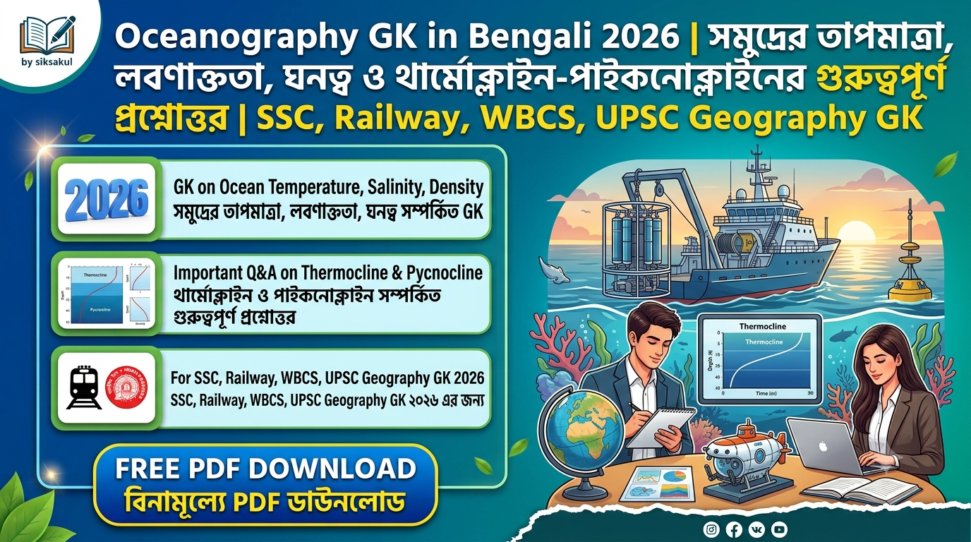 Oceanography GK in Bengali 2026 | সমুদ্রের তাপমাত্রা, লবণাক্ততা, ঘনত্ব ও থার্মোক্লাইন-পাইকনোক্লাইনের গুরুত্বপূর্ণ প্রশ্নোত্তর